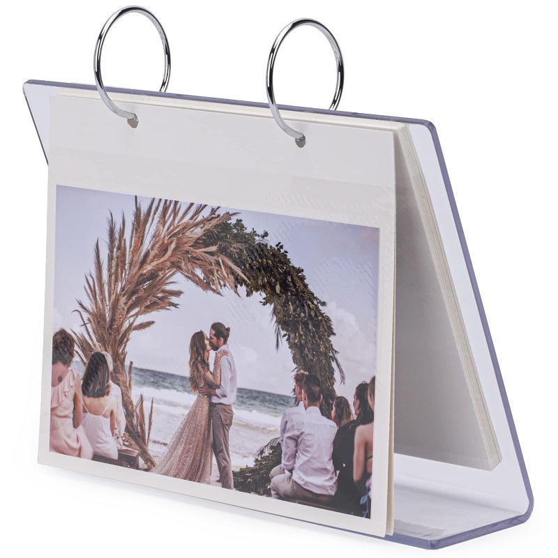 Frankmate 4x6 Desktop Acrylic Photo Album Clear Flip Frame Scrapbook Album Clear Slant Back Acrylic Sign Holder  Frames Desktop Display Holder  Photo Clip 34 Shows Album for Instax Mini Film - Image 3